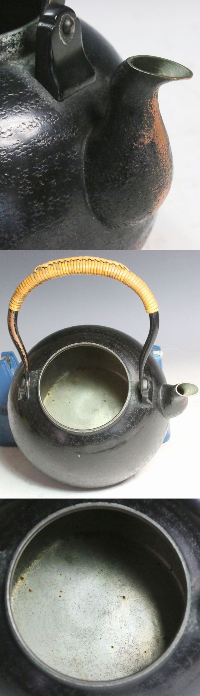金寿堂造 胴角印 宝珠形鉄瓶 斑紫銅蓋 煎茶道具 - 工芸品