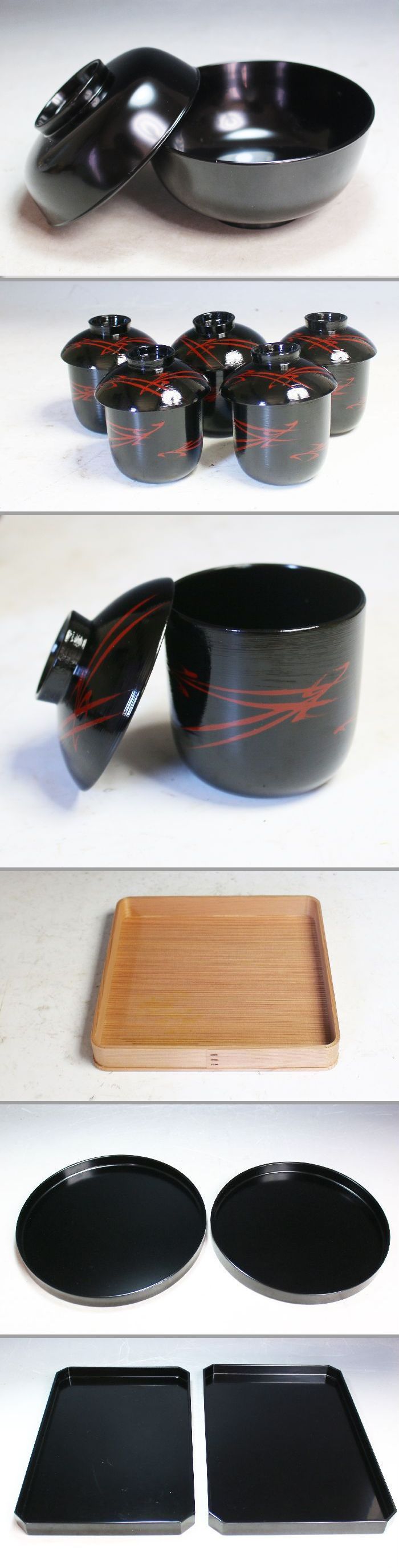 新品品質保証茶道具　高級木製漆塗 茶懐石道具セット　一式　五客　専用木箱 椀
